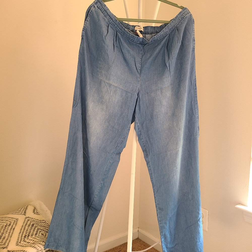 Wide leg chambray pants
